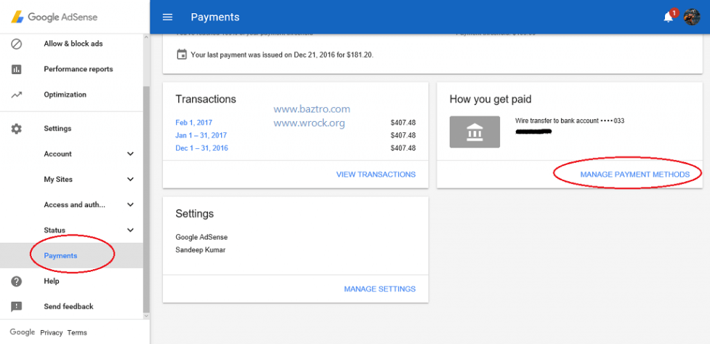 Setup Google Adsense EFT Payment Issue On Bank SWIFT And Name BazTro