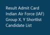 Result Admit Card Indian Air Force (IAF) Group X, Y Shortlist Candidate List